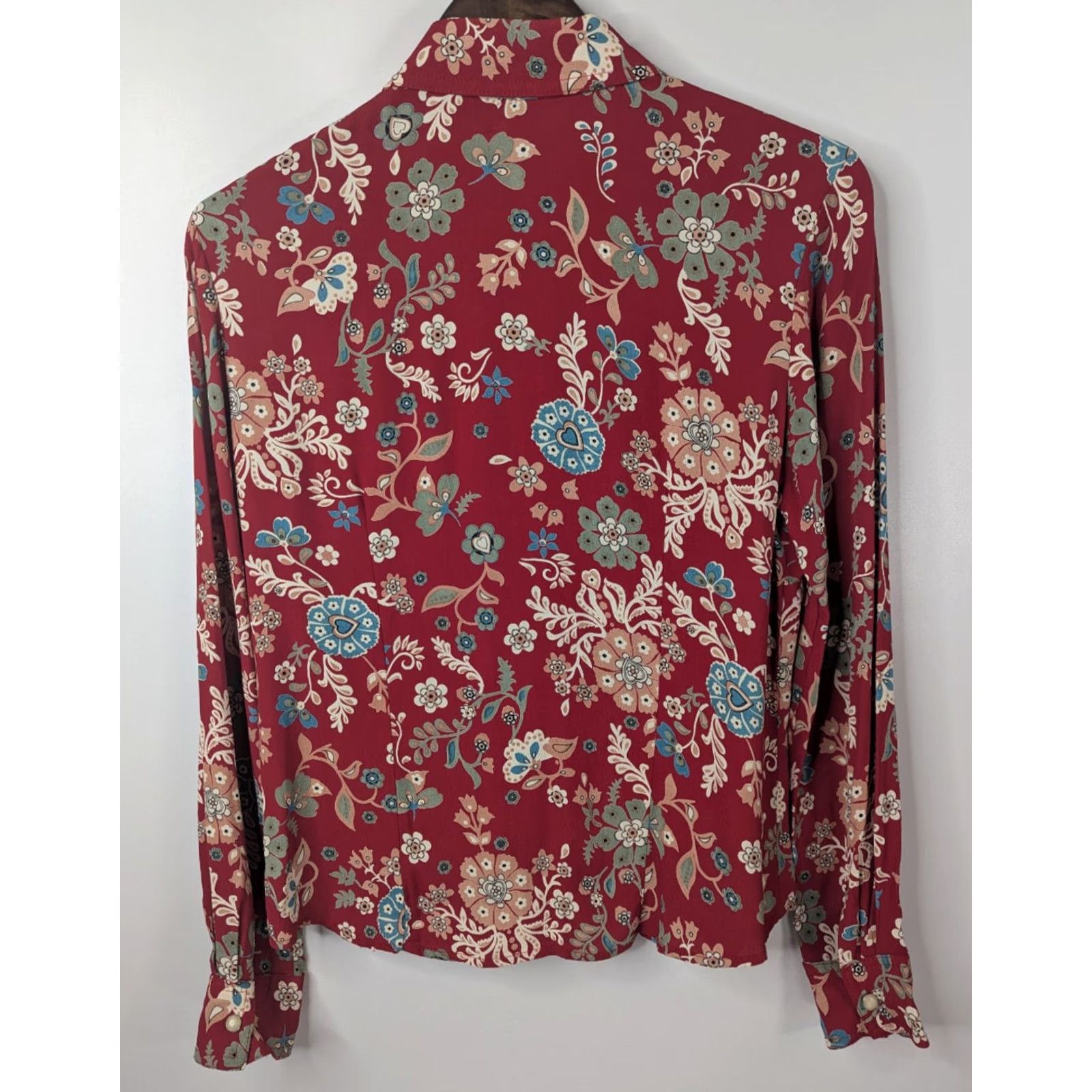 Vintage Sage West Prairie Creek Women's M Pearl Snaps Floral Western Shirt Red XS? No, M size. Size M / US 6-8 / IT 42-44 - 4 Thumbnail