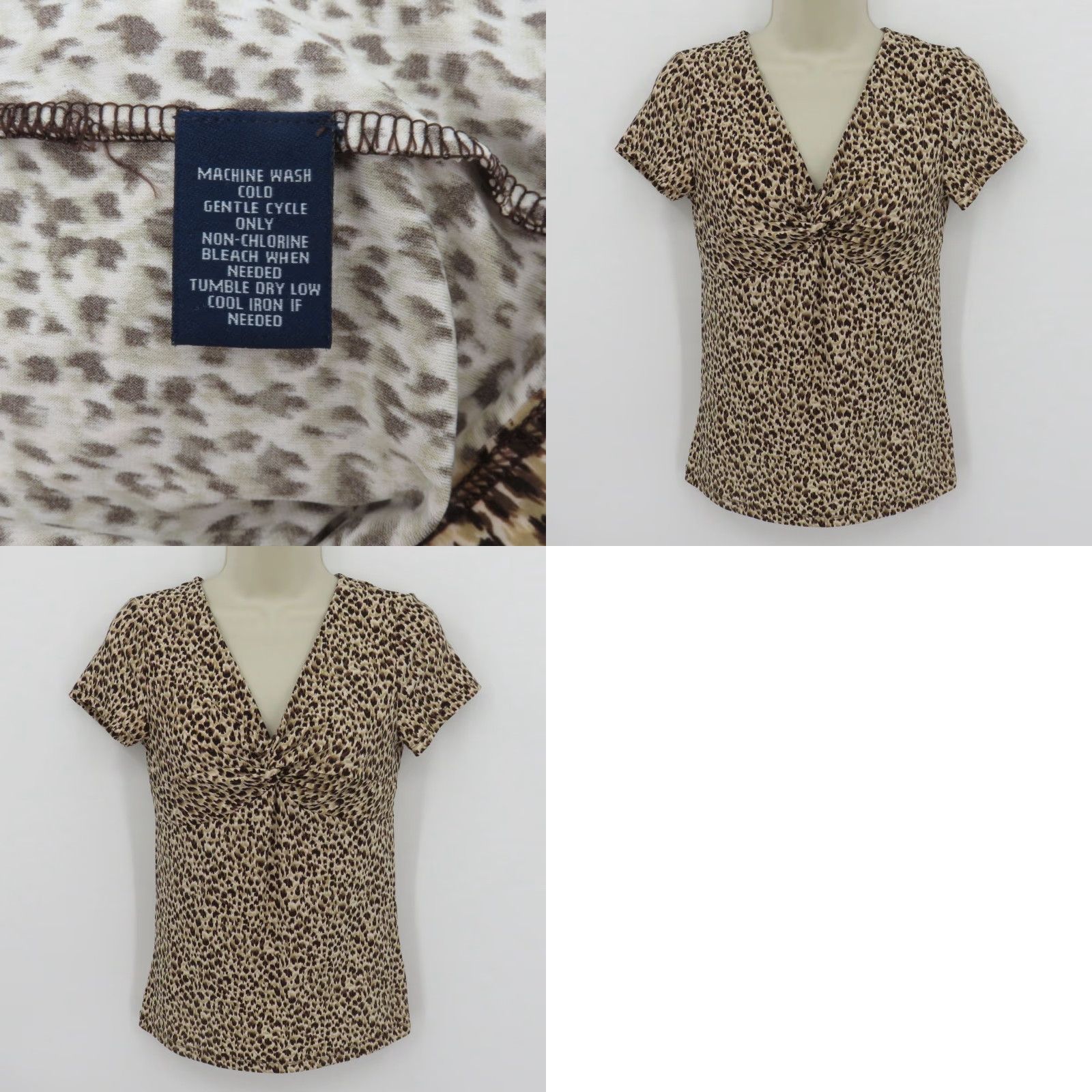 Chaps Chaps Blouse Shirt Women Small Leopard Cheetah Animal Print V-Neck Short Sleeve Pullover Casual Modern Regular Fit Brown Daywear - Womens Size S / US 4 / IT 40 - 8 Thumbnail