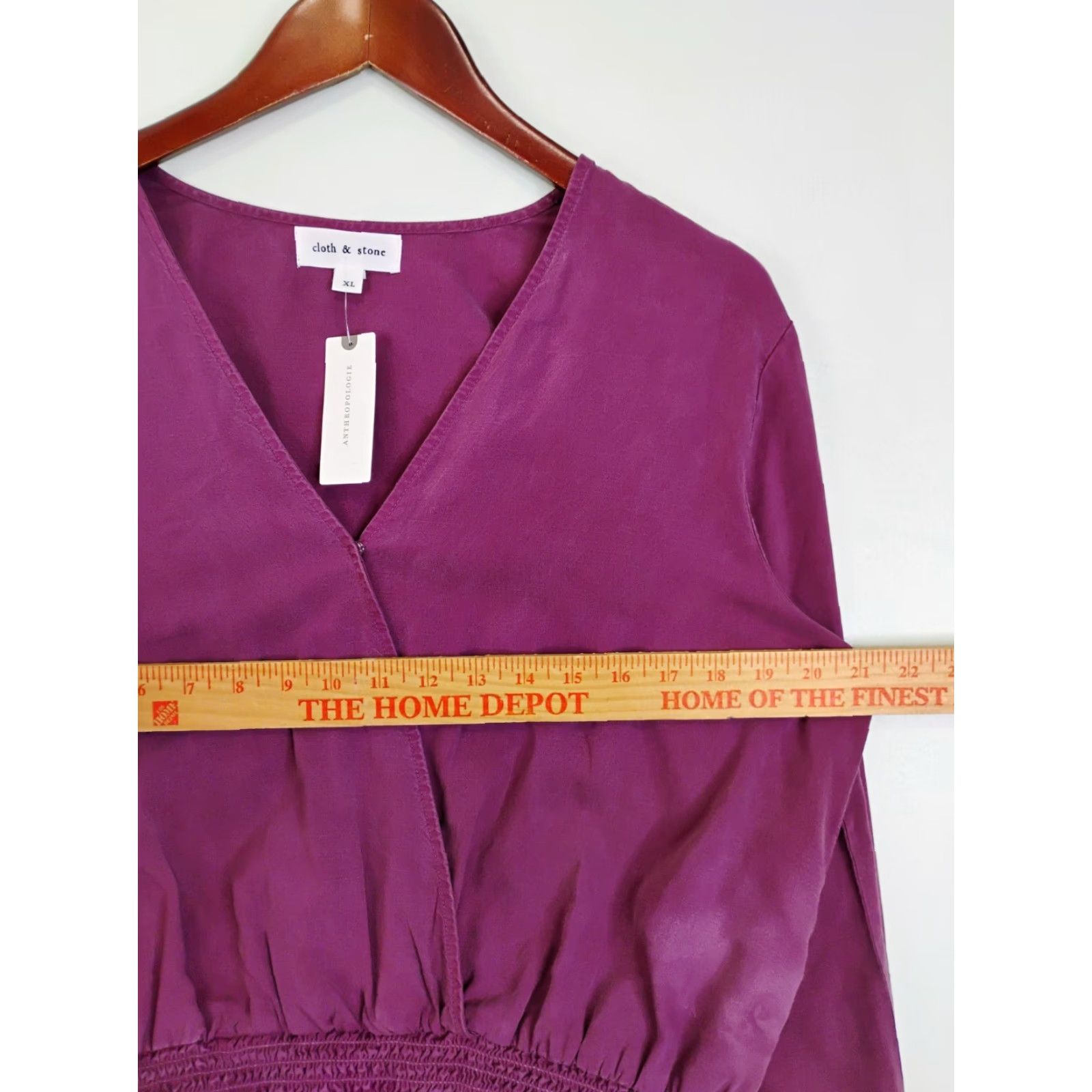 Anthropologie Cloth & Stone Blouse V-Neck Long Sleeve XL Purple Woman Shirt Regular Tencel Casual Fall Spring Summer Womens Size XL / US 12-14 / IT 48-50 - 6 Thumbnail