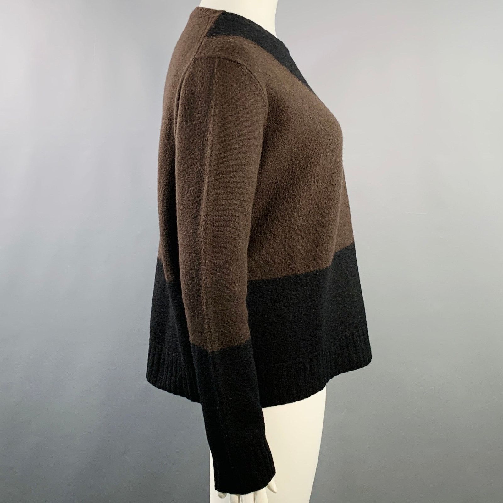 Jil Sander JIL SANDER Brown Black Wool Color Block Crew Neck Sweater Size XL / US 12-14 / IT 48-50 - 2 Thumbnail
