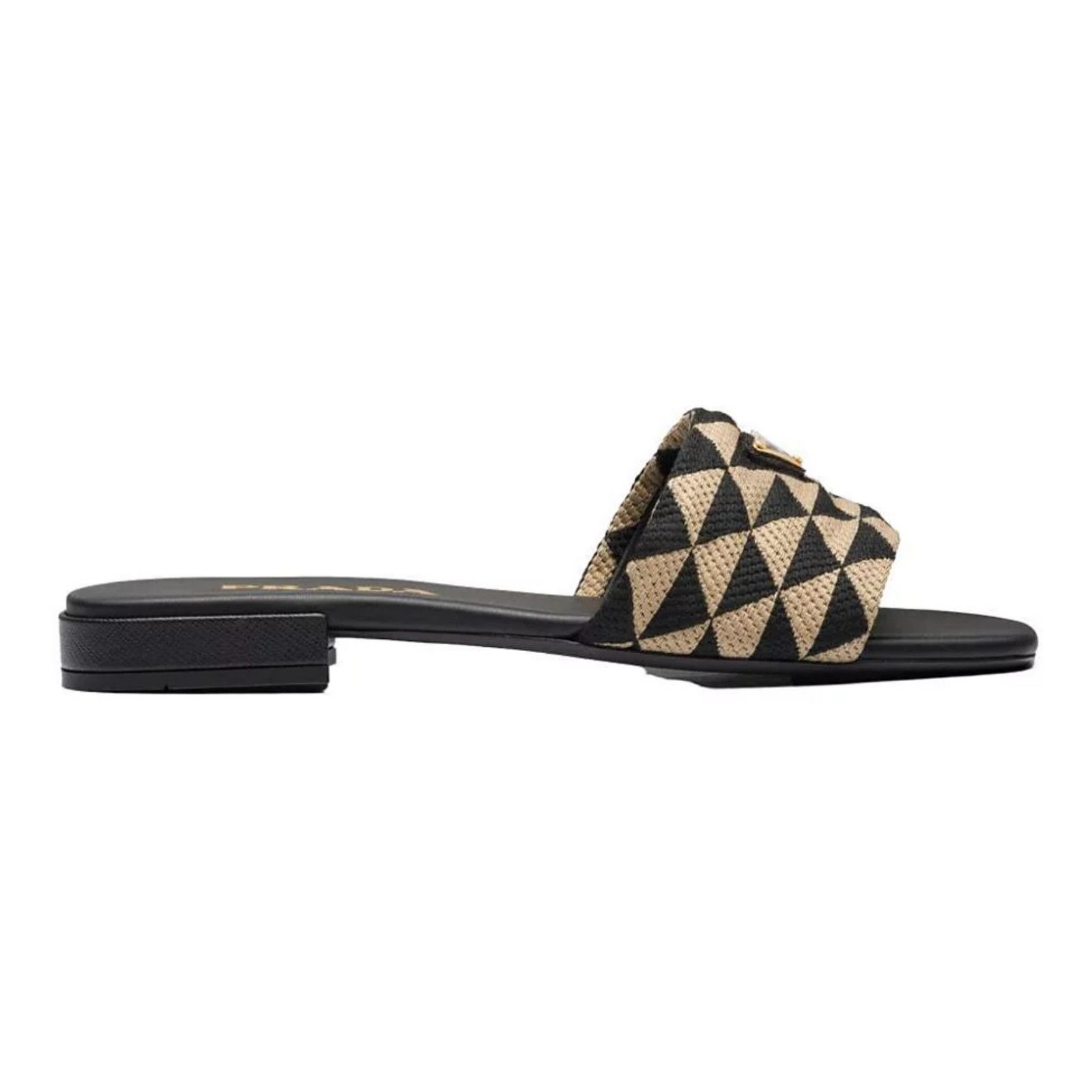 Prada Prada Jacquard Triangle Logo Black Beige Tan Leather Slide Size US 7.5 / IT 37.5 - 3 Thumbnail