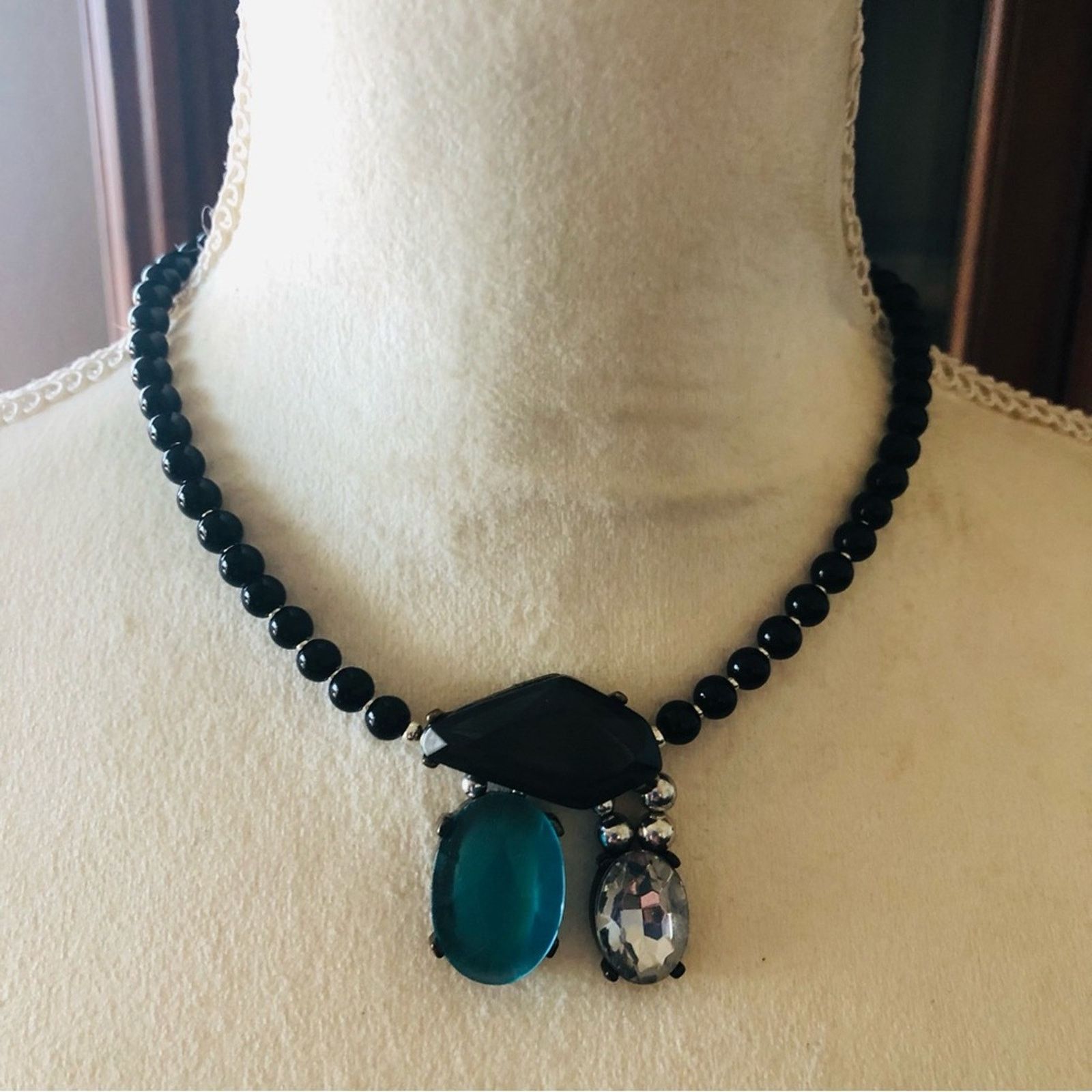 Handmade Handcrafted repurpose faceted stone Pearl necklace Size ONE SIZE - 2 Thumbnail