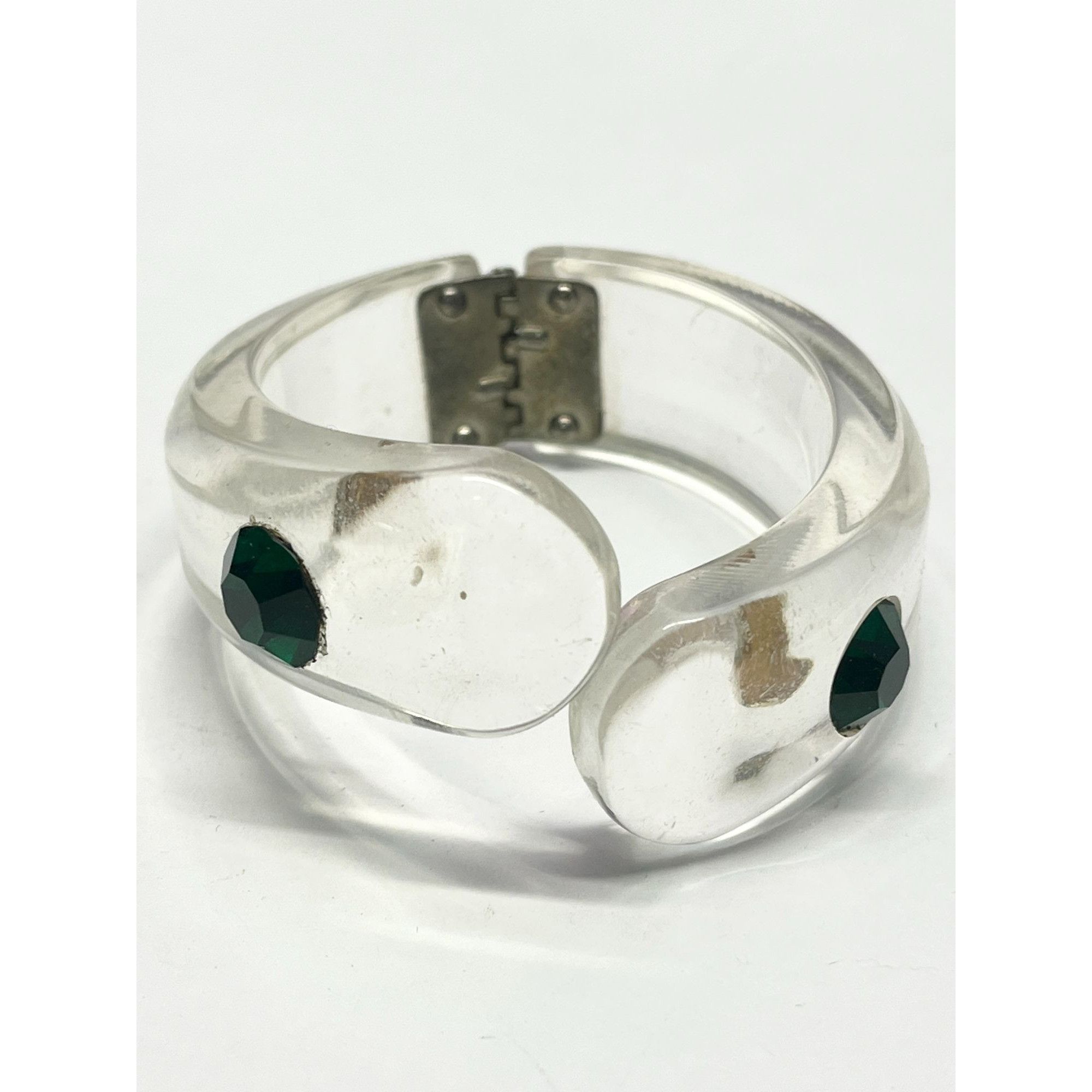Vintage green rhinestone lucite cuff bracelet