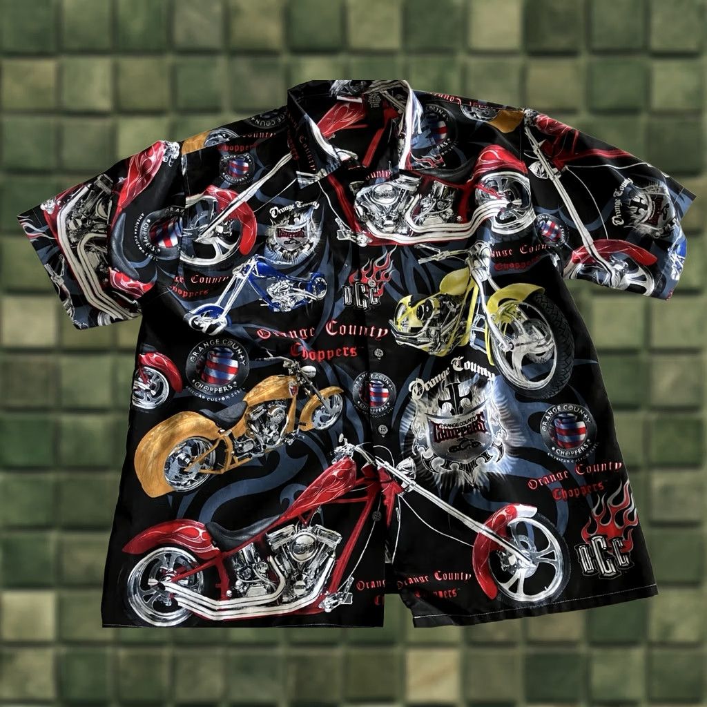 ALOHAS VINTAGE Orange County Choppers Shirt Mens XL Black Aloha Motorcycle 00s Hole Short Sleeve Button-Up Collared Graphic Print Biker Mens XL Size US XL / EU 56 / 4 - 1 Thumbnail
