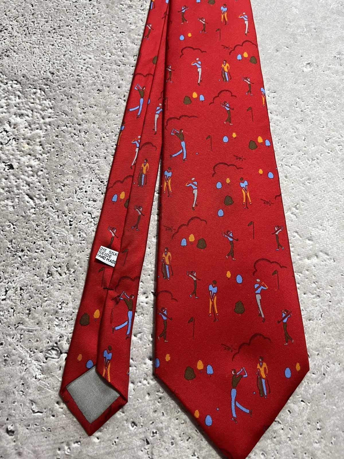 Christian Dior Monsieur × Dior × Vintage Christian Dior Red Silk Tie Golf Print Hand Made in Italy Size ONE SIZE - 3 Thumbnail