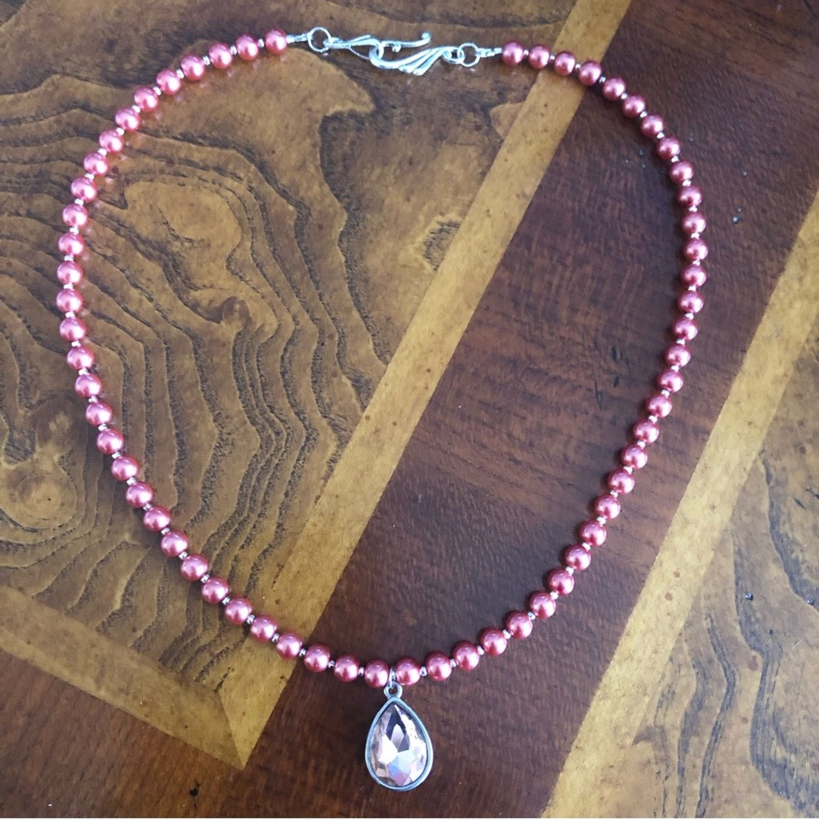 Handmade Handcrafted repurpose antique rose teardrop Pearl necklace Size ONE SIZE - 8 Thumbnail