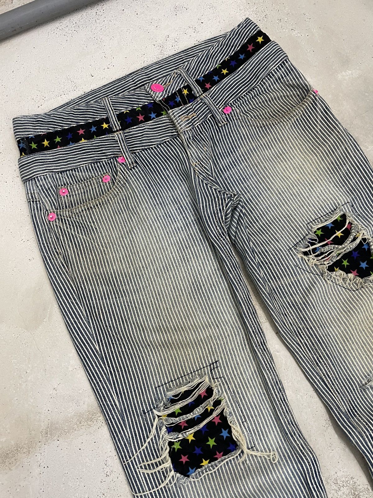 Hysteric Glamour × Japanese Brand Double Waist Distressed Tartan Plaid Star Junya Style Size US 31 - 3 Thumbnail
