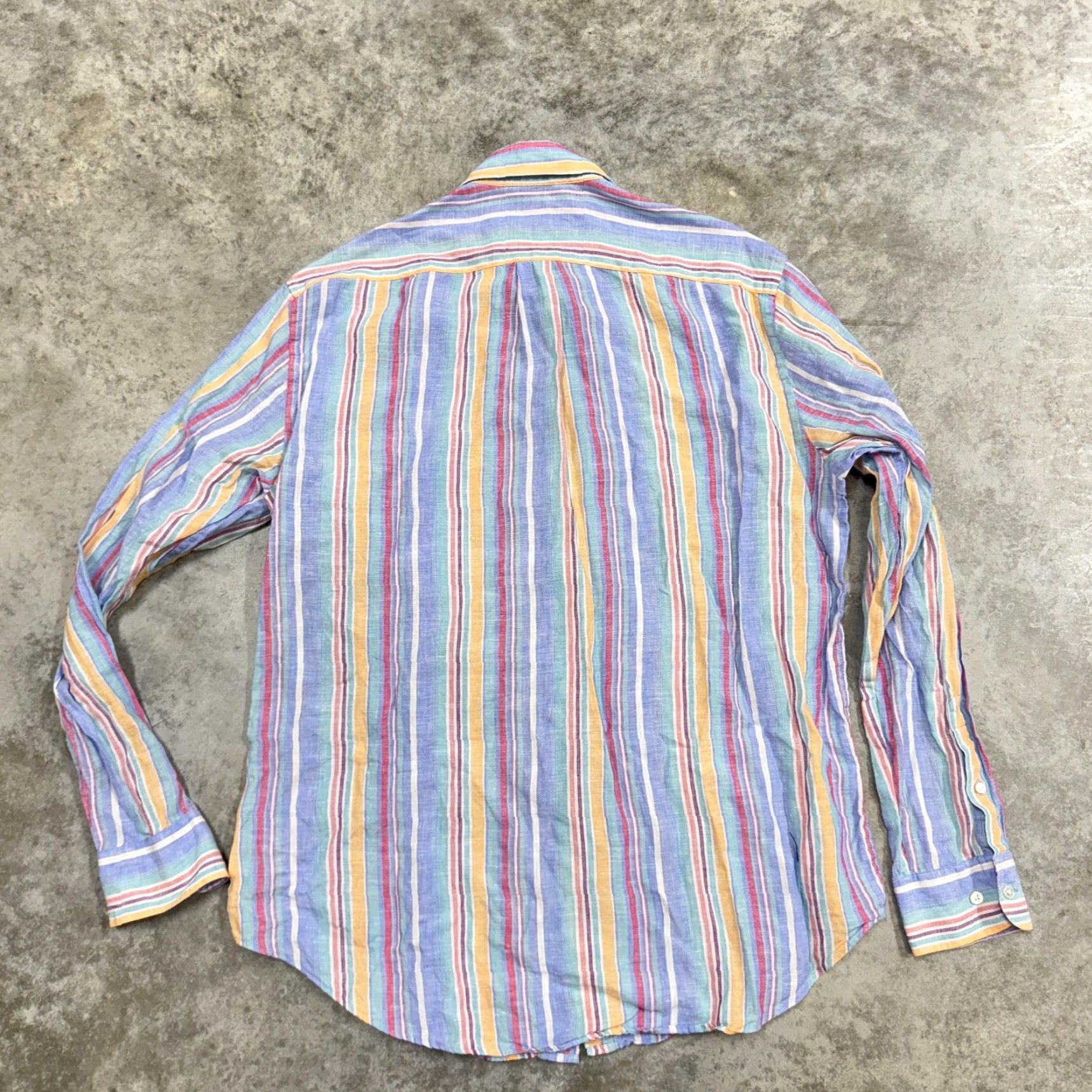 J.McLaughlin J. McLaughlin Shirt Mens Medium Multicolor Linen Striped Button Front Casual Size US M / EU 48-50 / 2 - 4 Thumbnail