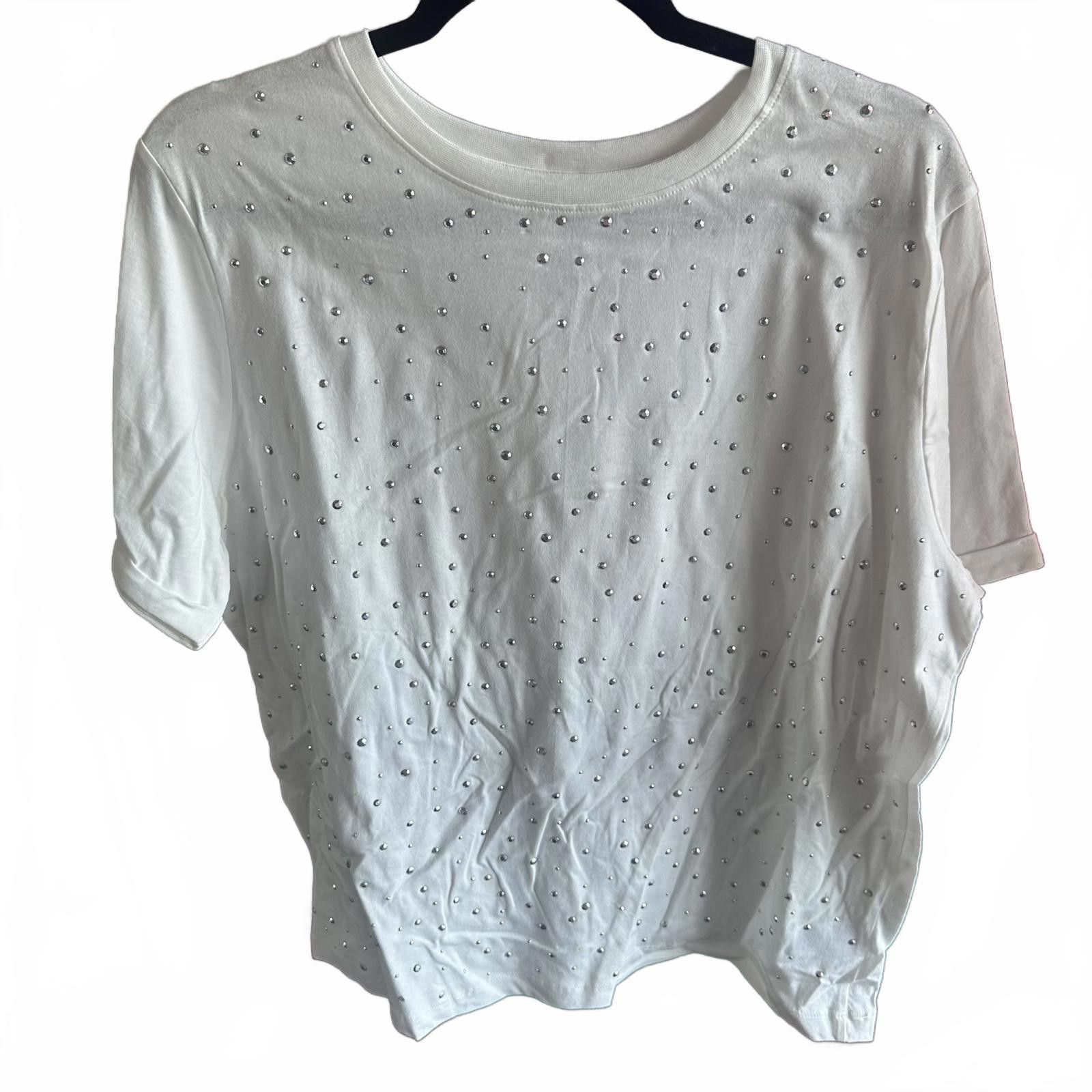 Designer Chic White Sparkle T-Shirt by mi ami Size L / US 10 / IT 46 - 1 Thumbnail