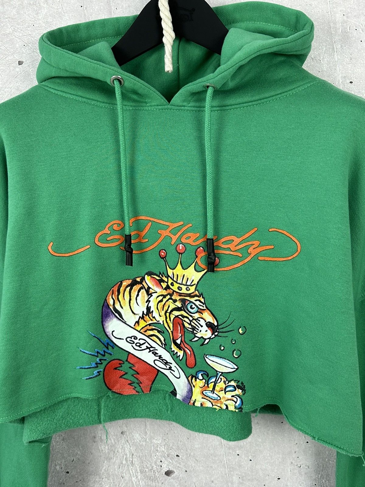 Ed Hardy Ed Hardy Missguided Green Cropped Logo Cotton Women’s Hoodie Size L / US 10 / IT 46 - 3 Thumbnail