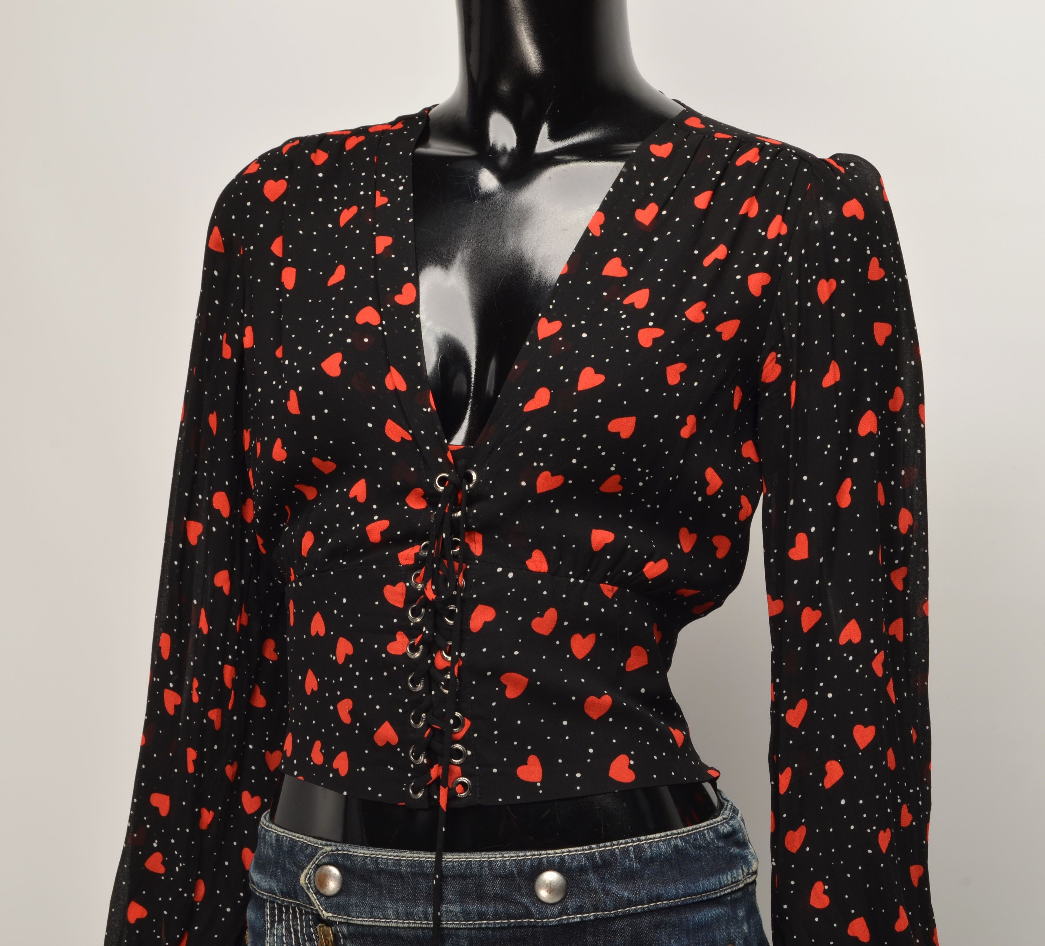 The Kooples The Kooples Love Heart V-Neck Mesh Boho Blouse Top Size XS / US 0-2 / IT 36-38 - 2 Thumbnail