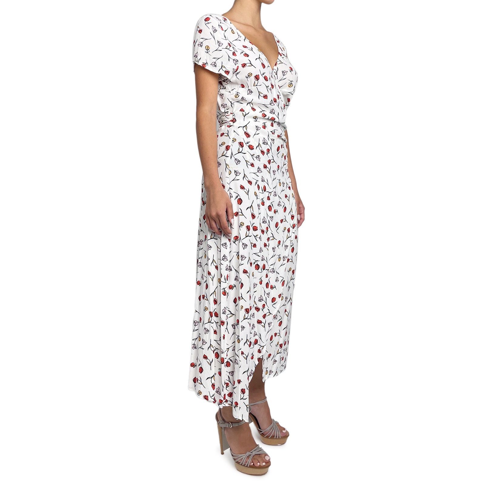 BEC + BRIDGE White Wrap Dress with Red Flowers Size L / US 10 / IT 46 - 5 Thumbnail