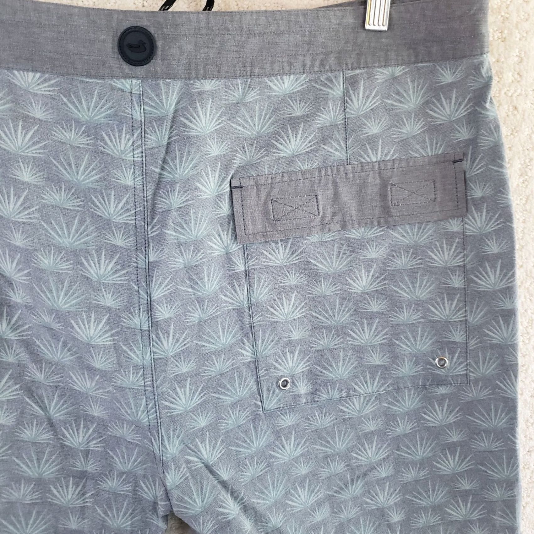 Vintage Southern Marsh Men's Board Shorts XL Gray Mint Palm Print Drawstring Pockets Size US 36 / EU 52 - 7 Thumbnail