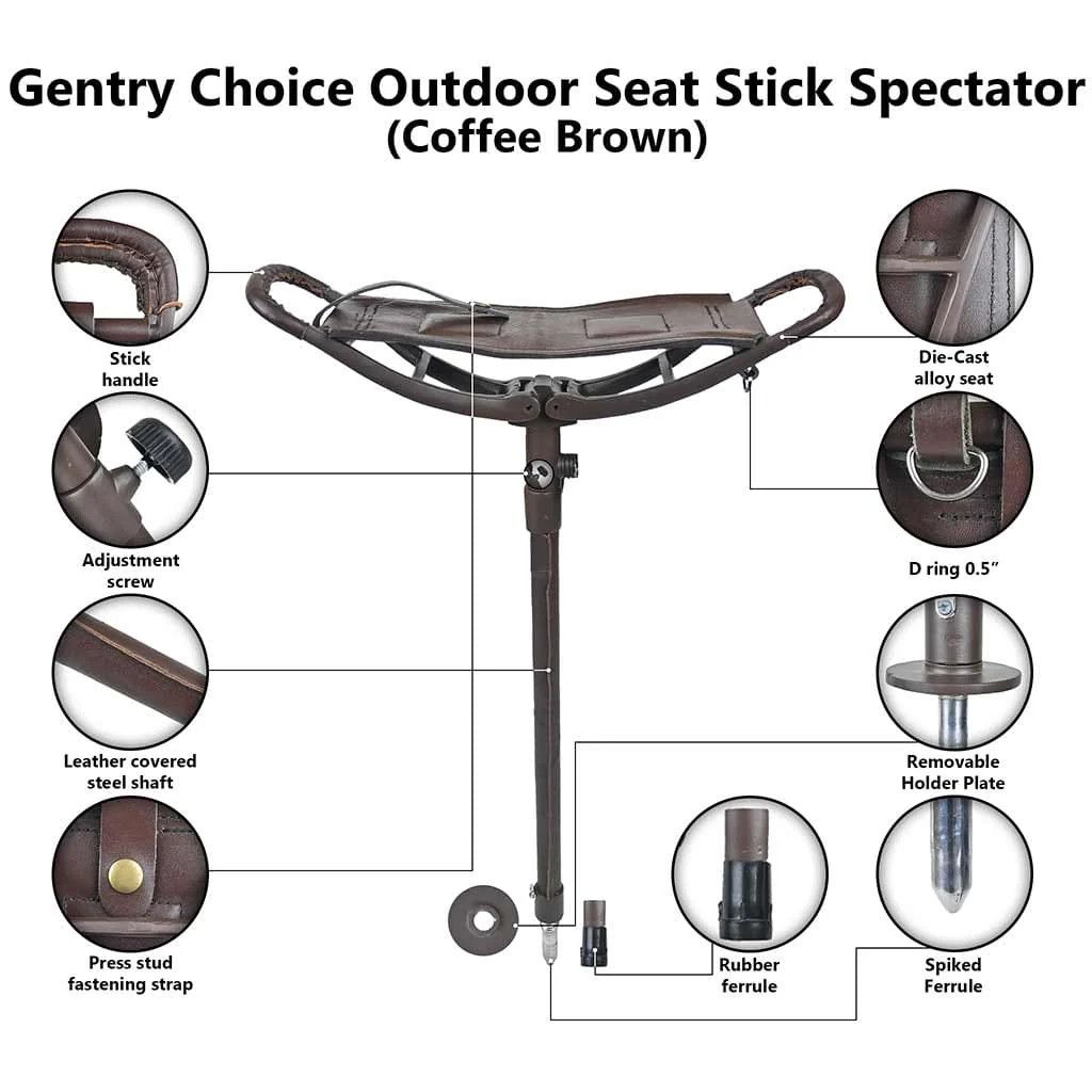 Leather × Other Shooting Stick Spectator Leather Walking Seat Coffee Brown Size 40 - 8 Thumbnail