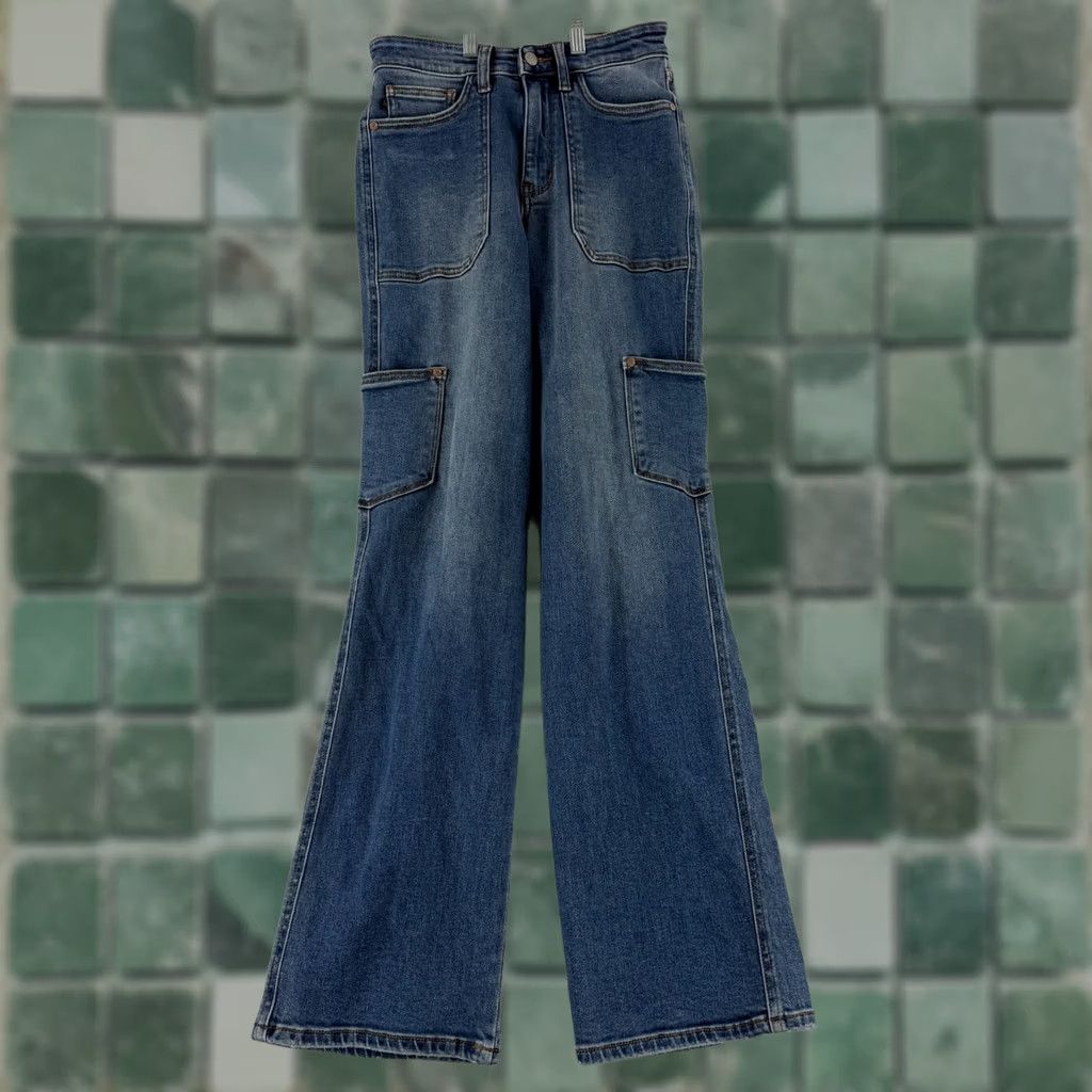 Denime Judy Blue Jeans Women 90s Straight Cargo Pocket Mid Rise Denim Blue 25 Regular Everyday Womens Jeans Size 42" / US 20 - 1 Thumbnail