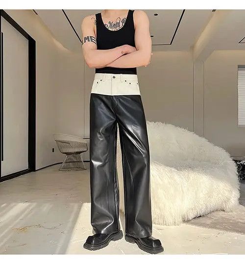 Japanese Brand Midori x Kyono Faux Leather Black Straight Leg Pants Size US 30 / EU 46 - 3 Thumbnail