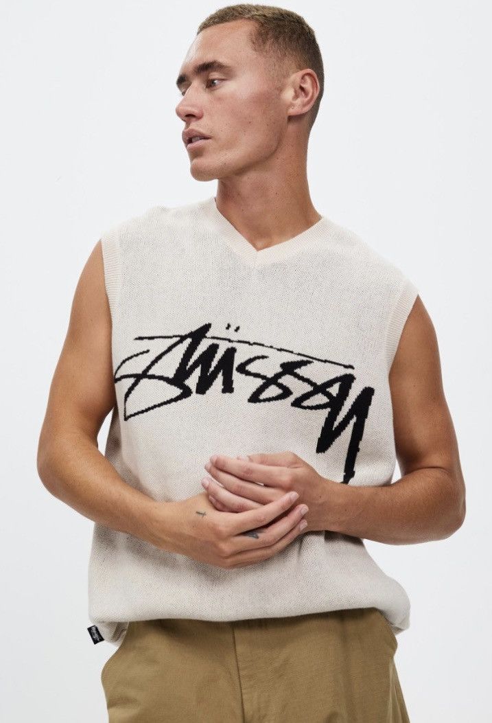Stussy Stussy beige cream stock logo knit vest Size US M / EU 48-50 / 2 - 10 Thumbnail