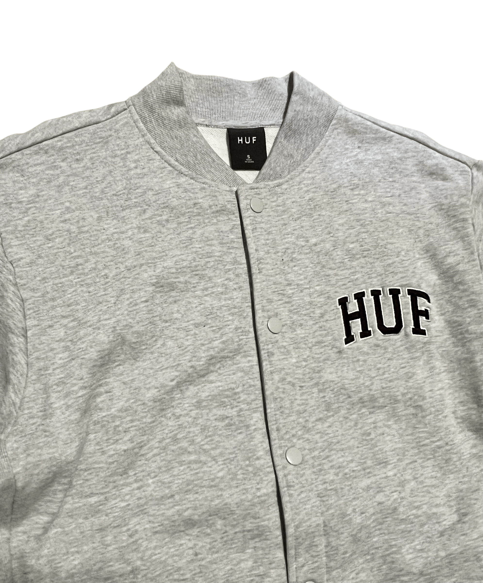 Huf HUF Y2K Gray Snap Button Up Streetwear Skate Varsity Jacket Size US S / EU 44-46 / 1 - 2 Thumbnail