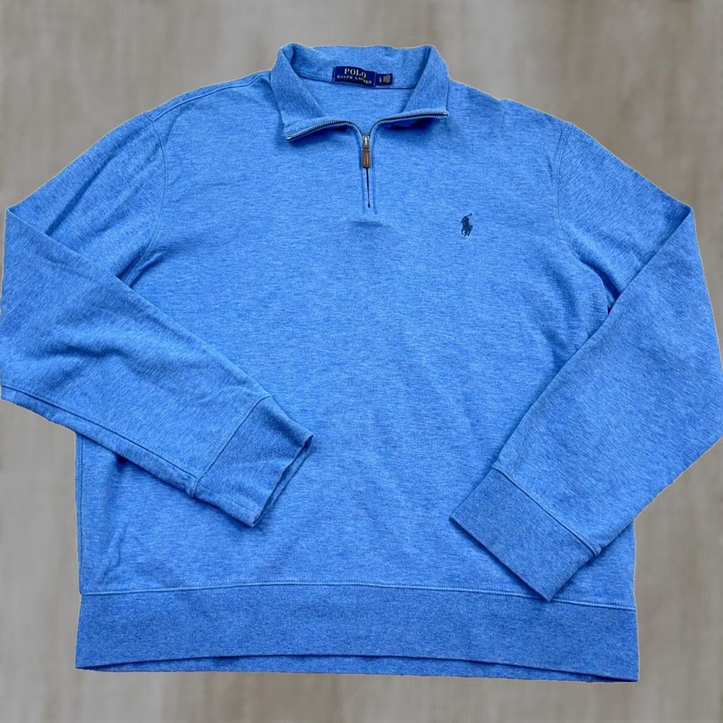 Polo Ralph Lauren Polo Ralph Lauren Sweater Men L Light Blue 1/4 Zip Pullover Logo Embroidered Knit Warm Casual Shirt Size US L / EU 52-54 / 3 - 1 Thumbnail