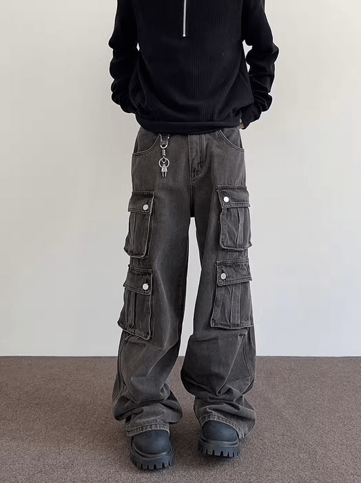 Streetwear Gray baggy pocket cargo jeans