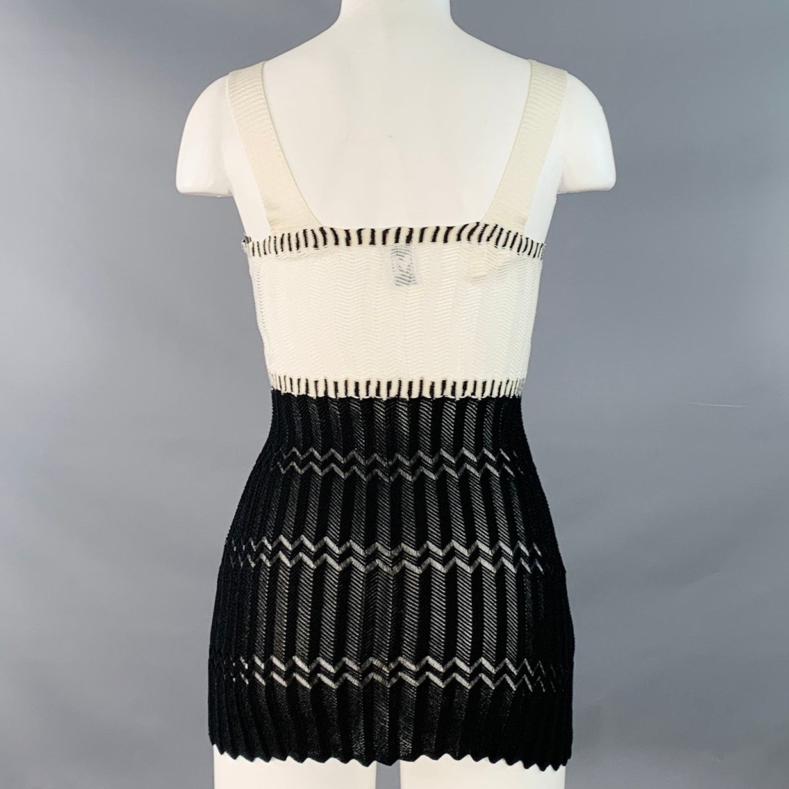 Missoni MISSONI White Black Cotton Chevron Knit Two Tone Tank Top Size XS / US 0-2 / IT 36-38 - 4 Thumbnail