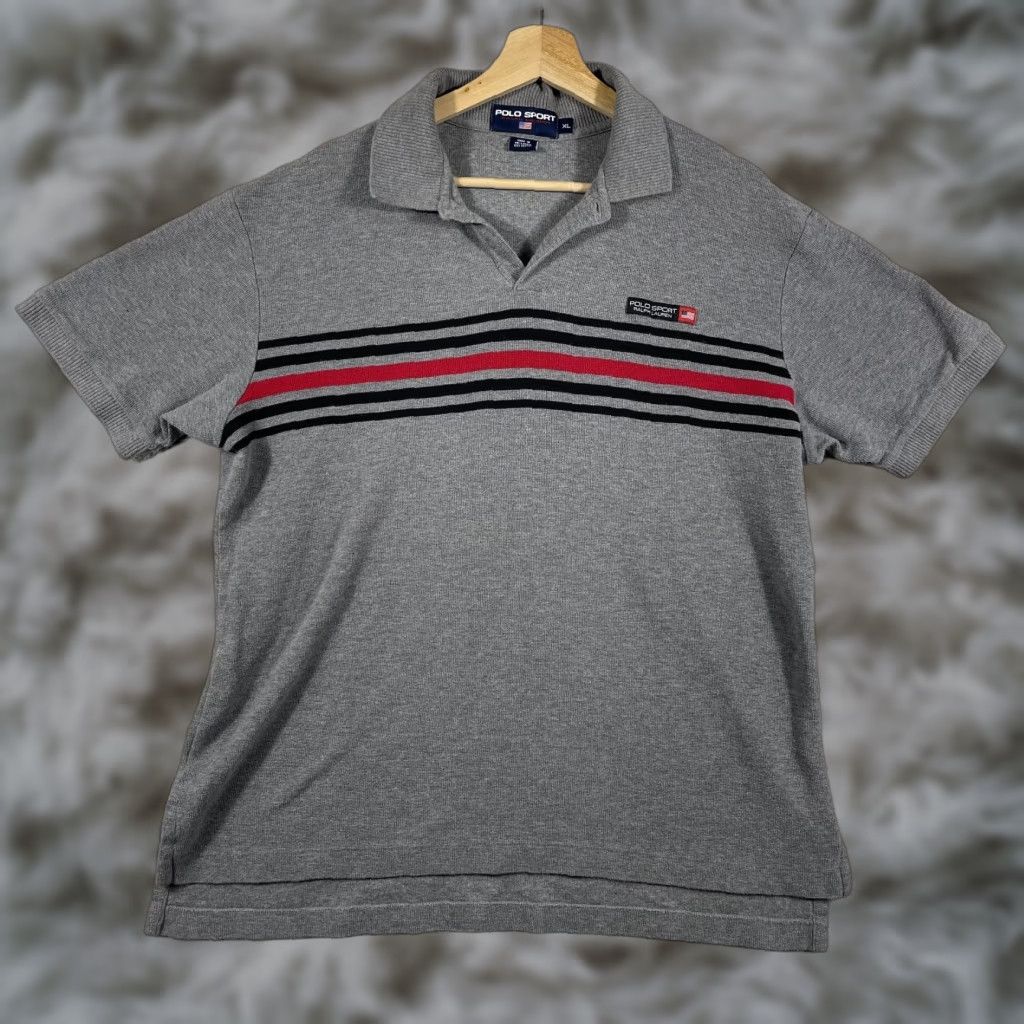 Vintage VINTAGE Polo Sport Knit Polo Shirt Mens XL Gray Striped 90s Y2K Ralph Lauren Polo Shirt Size US XL / EU 56 / 4 - 1 Thumbnail
