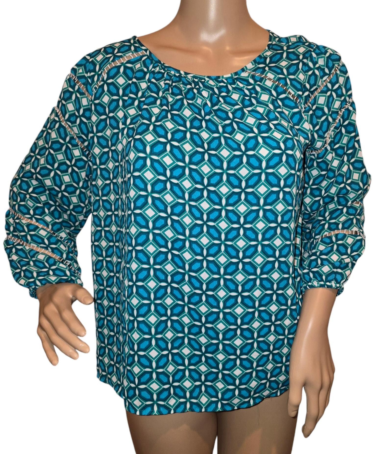 Designer Chic Geometric Print Teal Blouse - Perfect for Any Occasion Size S / US 4 / IT 40 - 1 Thumbnail