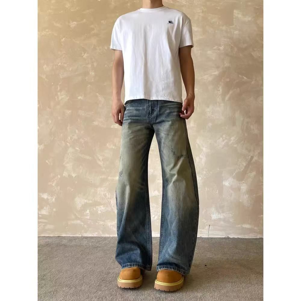 Vintage Blue Japanese-style retro distressed straight leg jeans Size US 32 / EU 48 - 1 Thumbnail