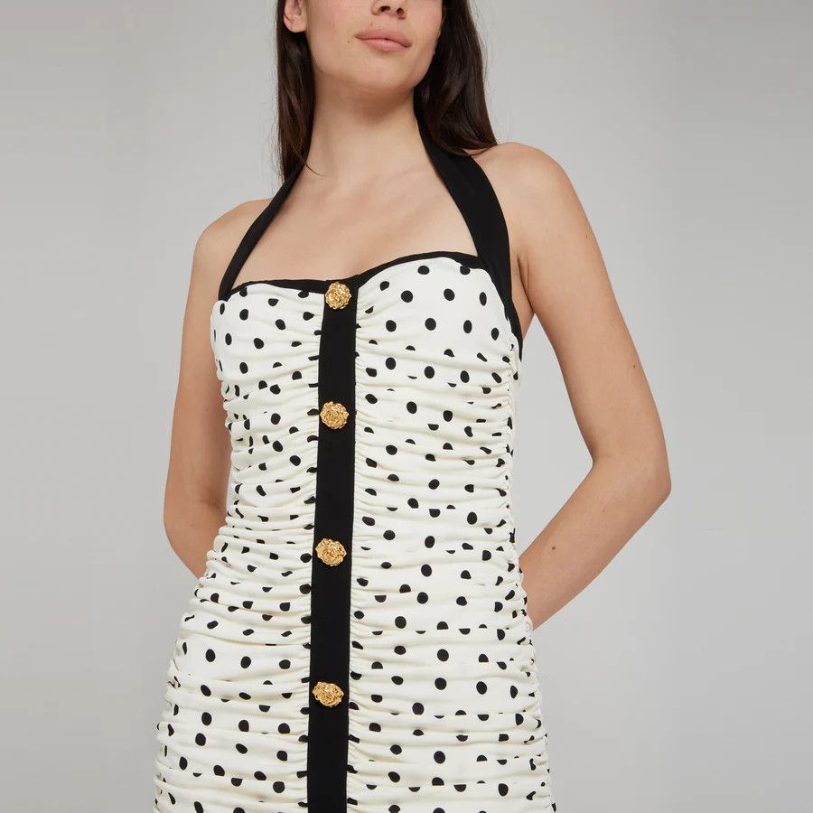 Balmain o1s1wg110525 Polka Dot Mini Dress in White Black Size XS / US 0-2 / IT 36-38 - 3 Thumbnail