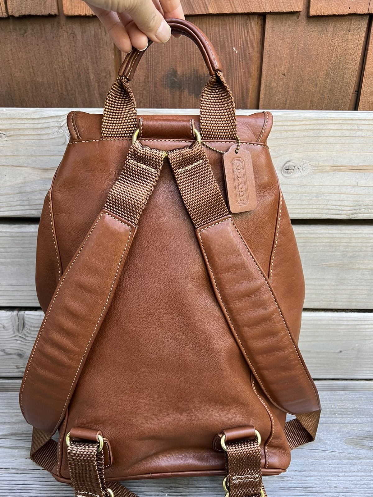 バッグ Vintage Coach Day Pack British Tan USA Vintage Coach British Tan Leather Backpack, XXL Unisex