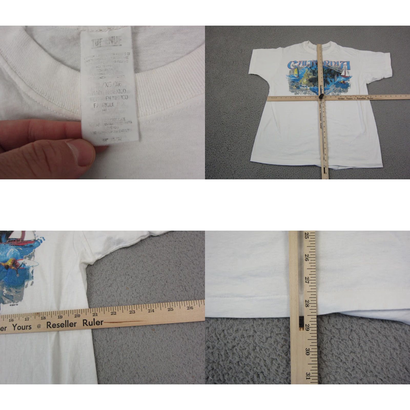 Vintage VINTAGE California Shirt Mens XL White Single Stitch 90s Beach Tuf-Enuf Short Sleeve Crew Neck T-Shirt XXL- none Size US XL / EU 56 / 4 - 8 Thumbnail