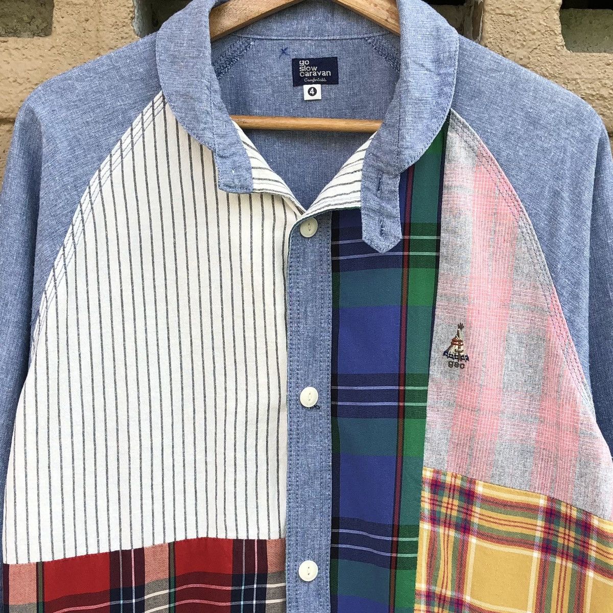 go slow caravan Go Slow Caravan PatchWork Flannel x chambray Shawl Shirt Size US L / EU 52-54 / 3 - 5 Thumbnail