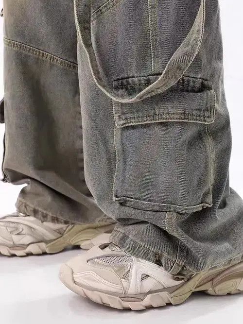 Objects IV Life Retro Yellow Mud-Dye Distressed Pocket Cargo Jeans Size US 32 / EU 48 - 3 Thumbnail