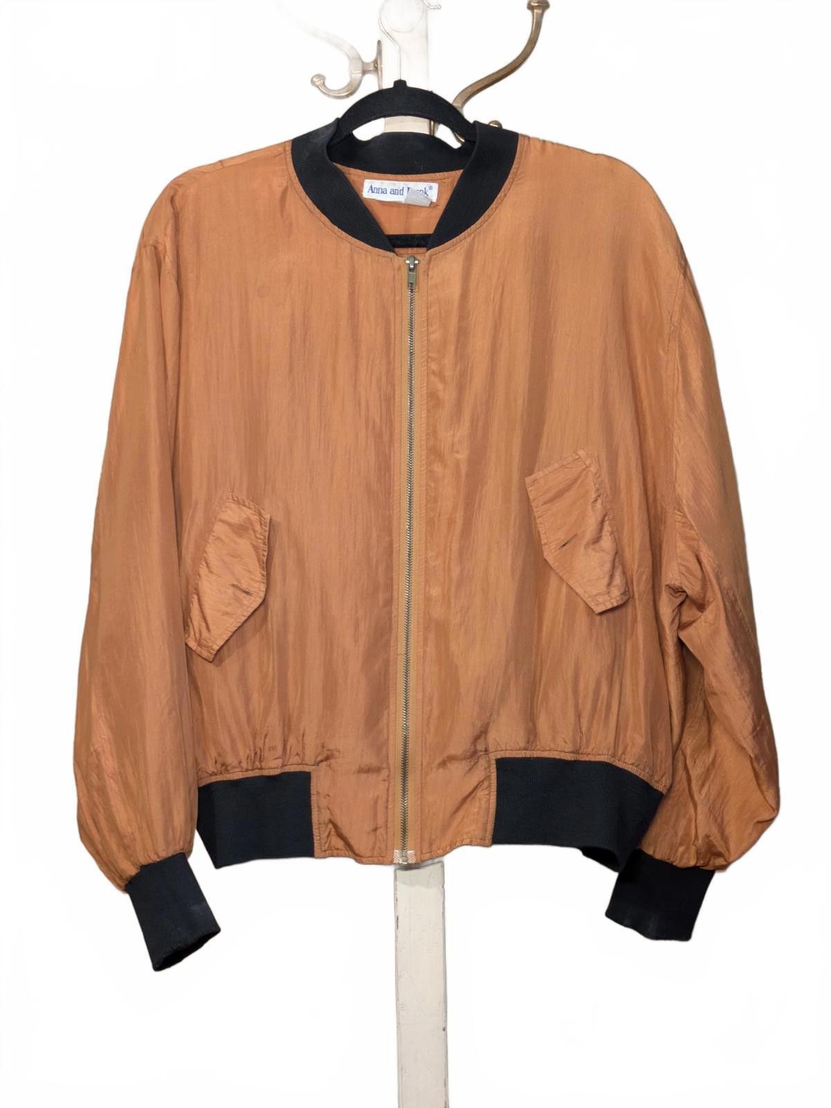 Other Vintage 80s Anna & Frank 100% Silk Orange Bomber Jacket EUC Size M / US 6-8 / IT 42-44 - 2 Thumbnail
