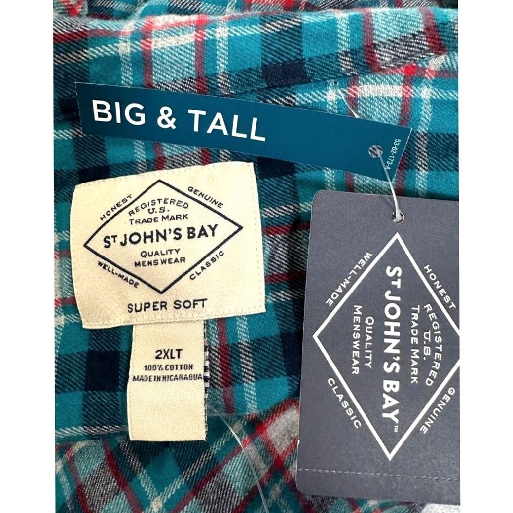 Vintage VINTAGE? No. St. Johns Bay Super Soft Flannel Shirt Men 2XLT Big Tall Teal Plaid Button Up NEW Size US XXL / EU 58 / 5 - 6 Thumbnail