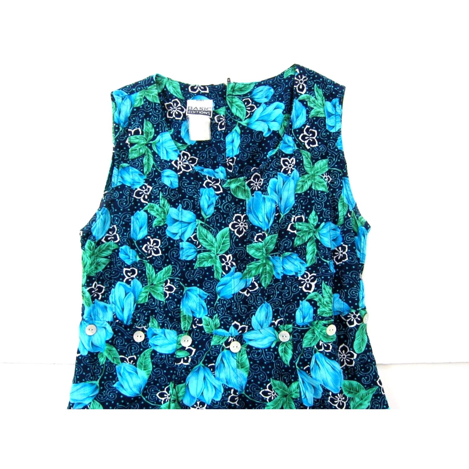 Basic Editions VINTAGE Basic Editions 100% Rayon Blue Green Floral Sheath Tank Sun Dress Medium Size M / US 6-8 / IT 42-44 - 4 Thumbnail