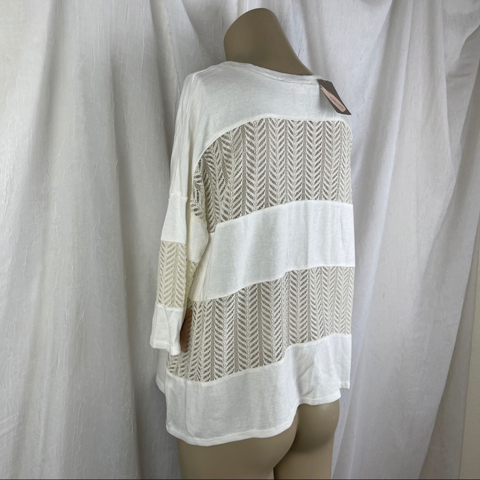 Forever 21 Cream Lace Panel Shirt Flowy Slouchy Boho 3/4 Sleeves NWT XS Size XS / US 0-2 / IT 36-38 - 11 Thumbnail