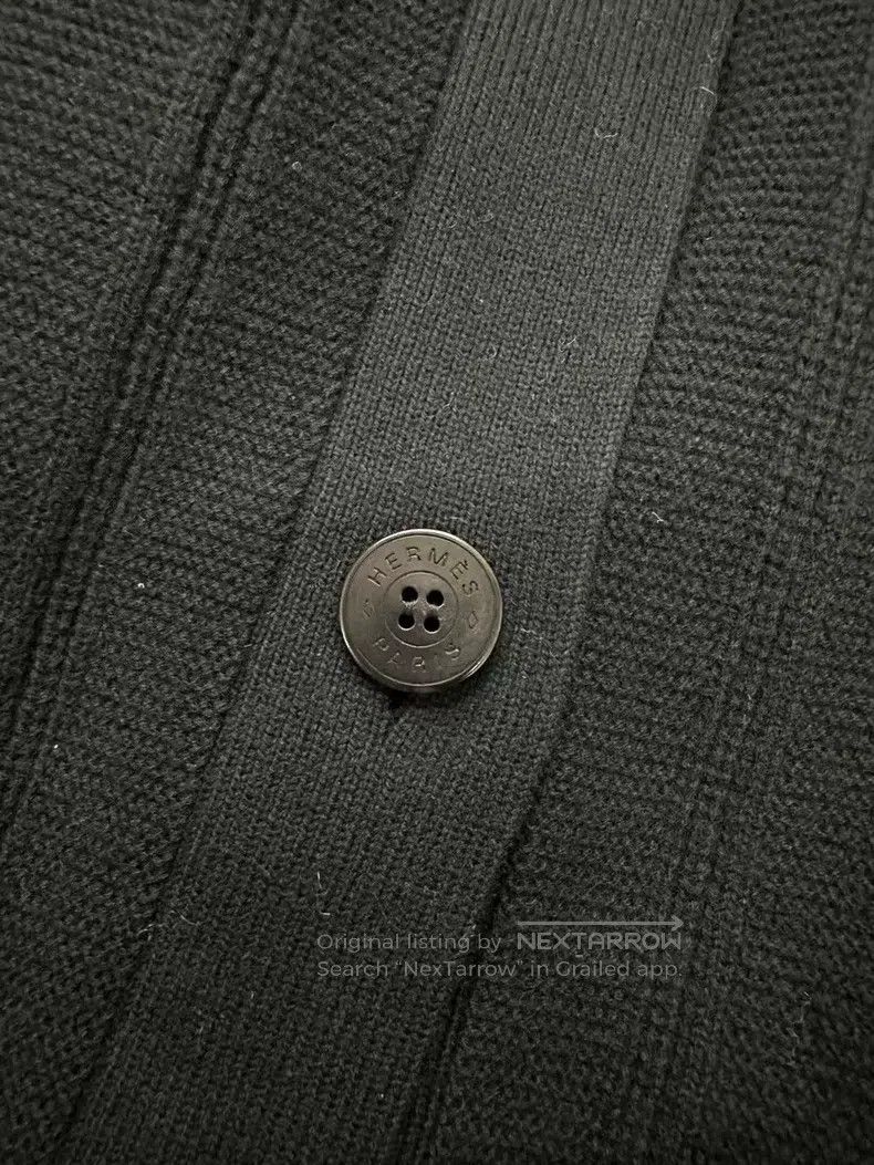 Hermes Hermes Black Embossed Wool Long Knit Open Cardigan Coat Size XXS / US 00 / IT 34 - 4 Thumbnail
