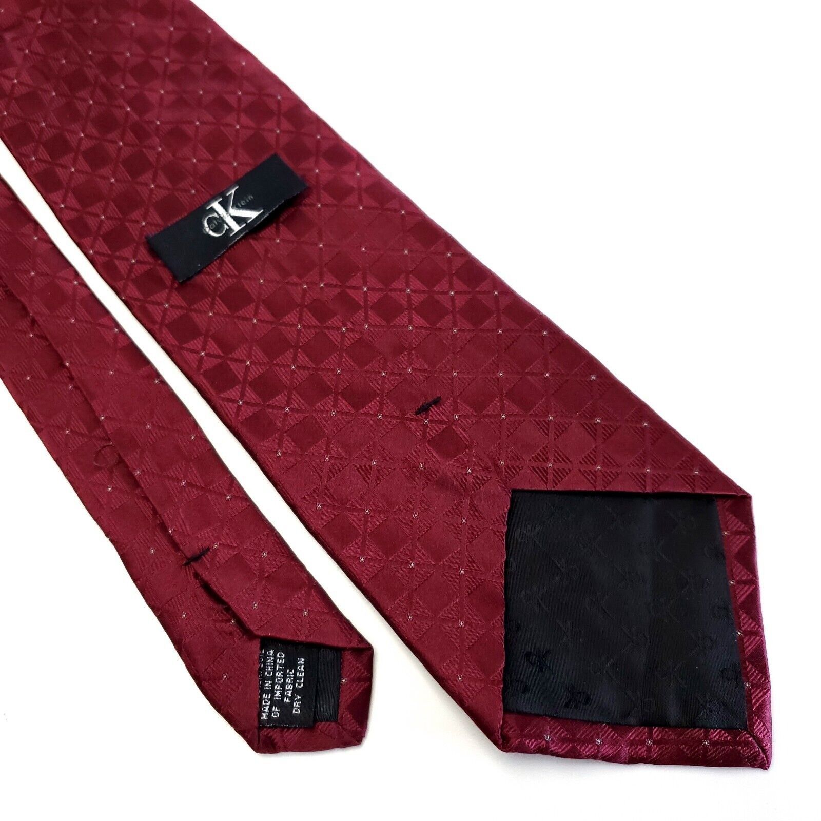 Calvin Klein Calvin Klein Red Maroon Woven Plaid Silk Tie Wide Size ONE SIZE - 5 Thumbnail