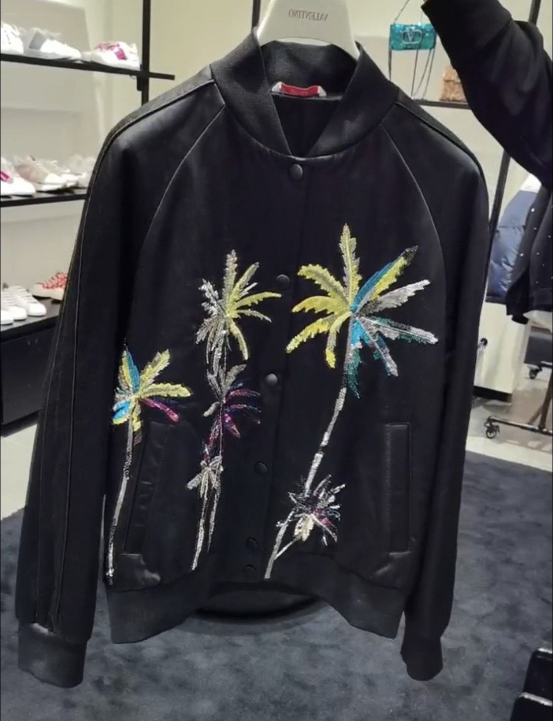 Valentino Viscose Bomber Jacket With Sequin Embroidered Palm trees Size US M / EU 48-50 / 2 - 4 Thumbnail