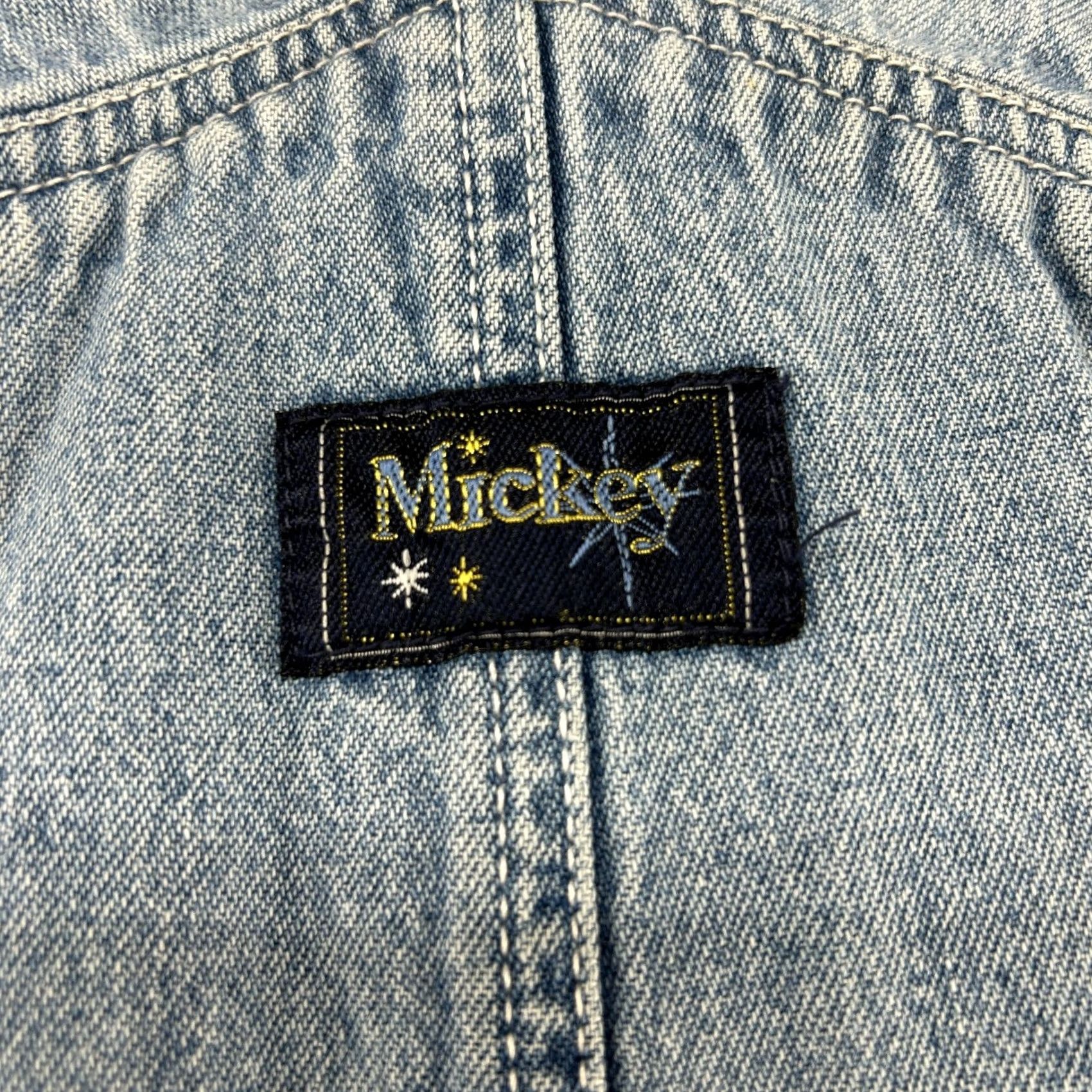 Disney VINTAGE Mickey Mouse Overalls Womens L Blue Denim Bib Light Wash Embroidered 90s Disney Overall Jeans Mens Womens Girls Boys Size 36" / US 14 / IT 50 - 2 Thumbnail