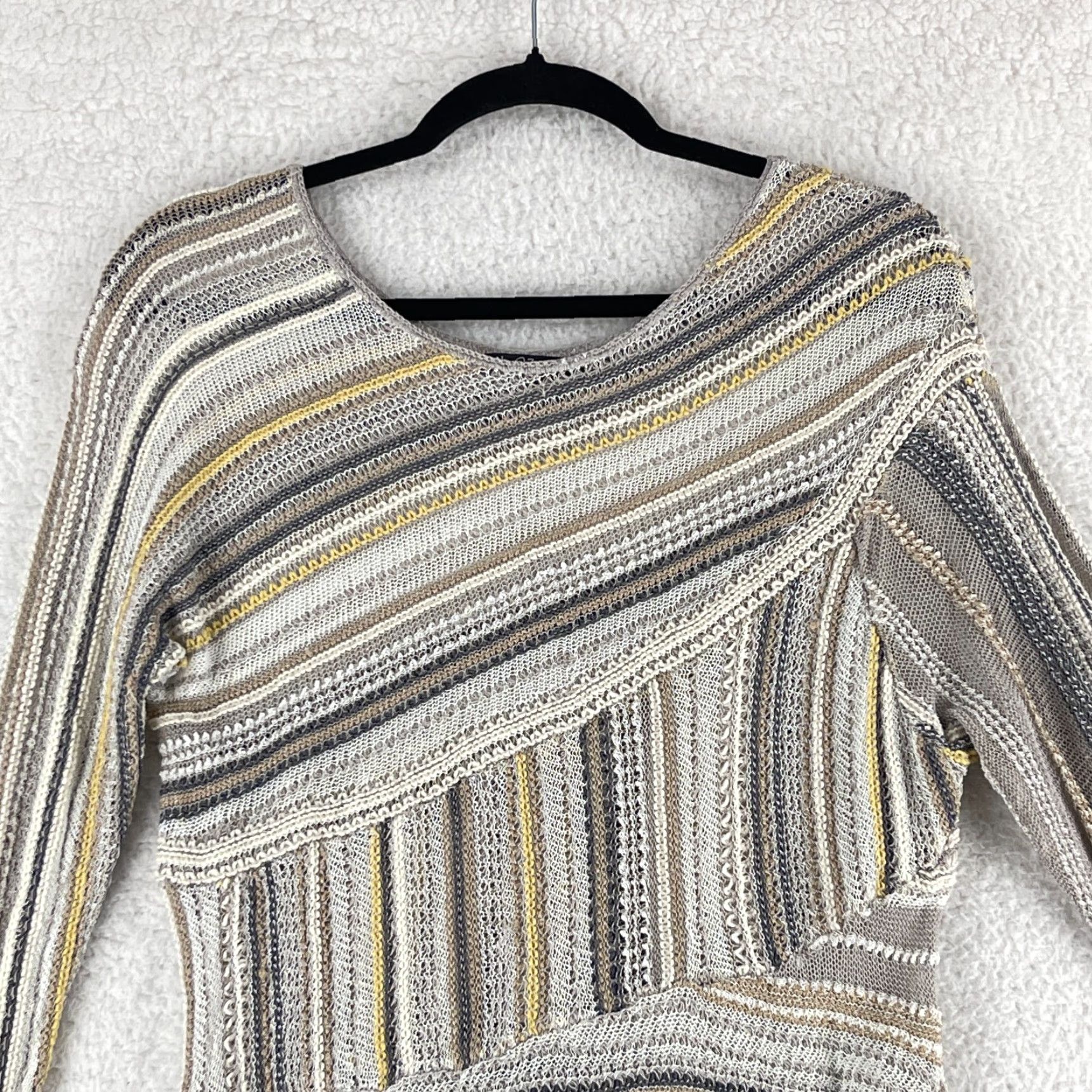 NIC+ZOE Nic + Zoe Shirt Womens Large Beige Stripe Open Knit Pullover 3/4 Sleeve Casual Size L / US 10 / IT 46 - 2 Thumbnail