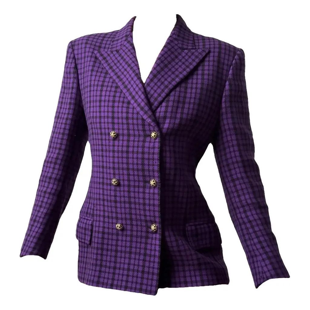 Other Gianni Versace Purple Check Double-Breasted Blazer IT42 Size M / US 6-8 / IT 42-44 - 2 Thumbnail