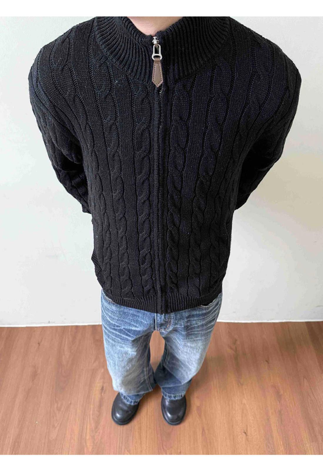 Vintage Cable Knit Full Zip Sweater, Classic Fit Knitwear Size US M / EU 48-50 / 2 - 7 Thumbnail