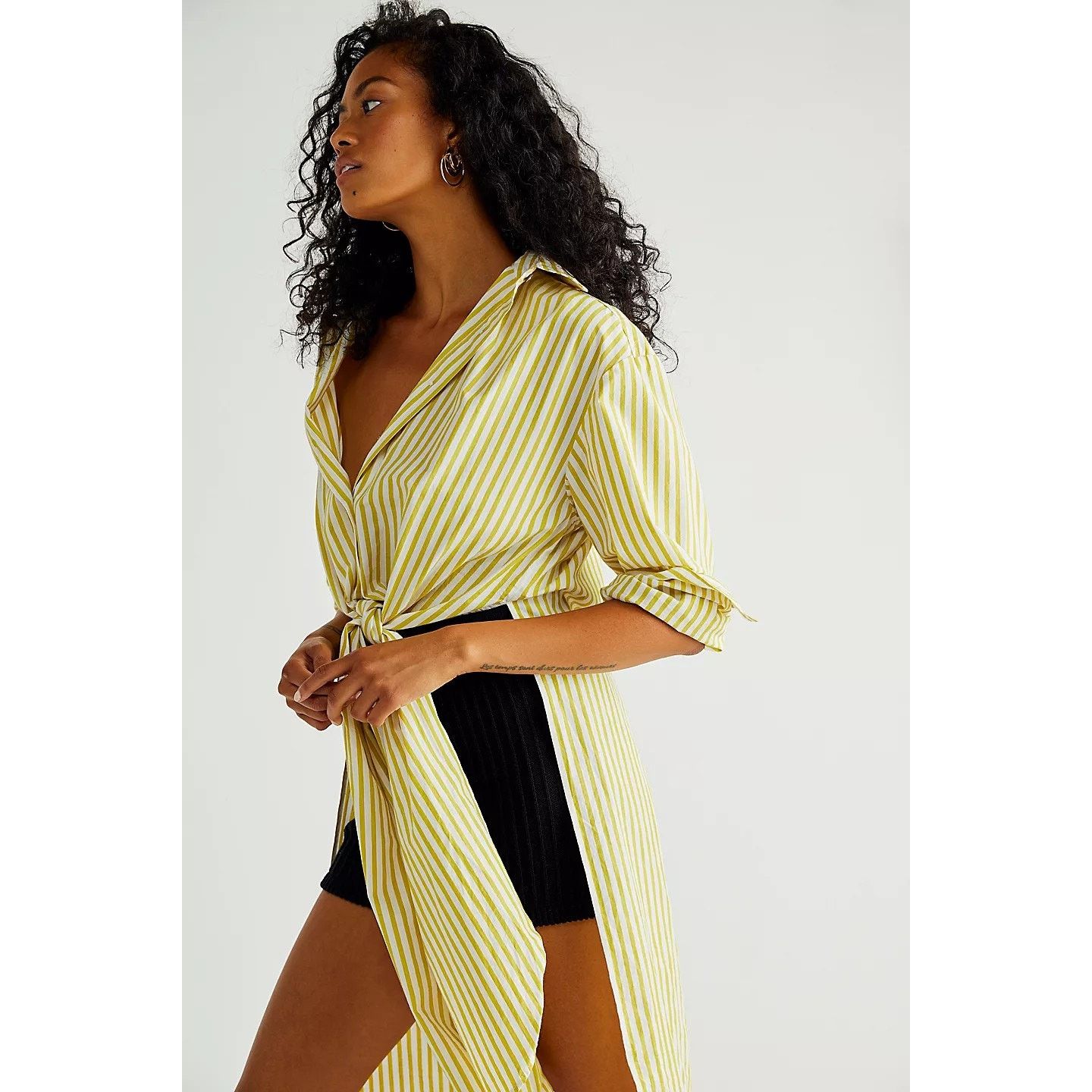 Free People New Free People Winona Wrap Shirt $78 SMALL Green Striped Size S / US 4 / IT 40 - 2 Thumbnail