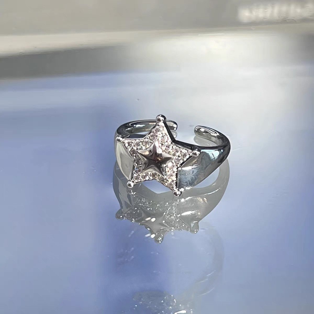Jewelry Star Punk Jewelry Rings Open Size Chrome Ring (Size 7-13) Size ONE SIZE - 4 Thumbnail