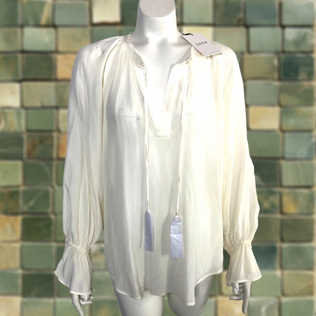 Joie Joie Blouse Top Silk Large NEW Cecarina V-Neck Pullover Tassel Ivory 100% HRJ Size L / US 10 / IT 46 - 1 Thumbnail