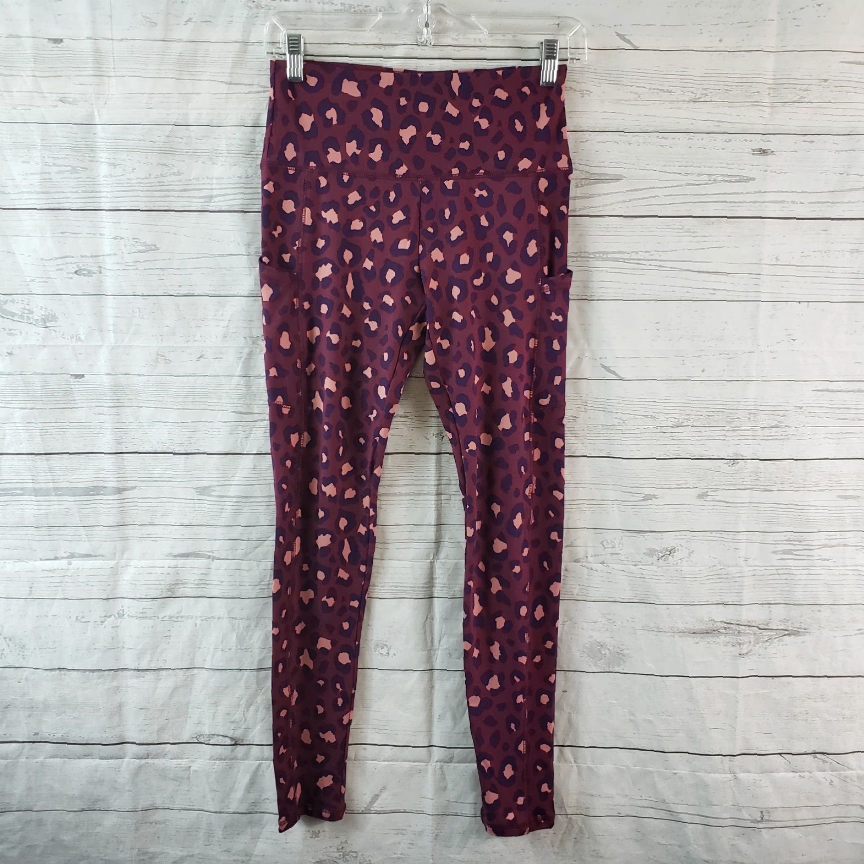 Vintage Wild Fable Womens High Rise Leggings Sz S Purple Pink Animal Print Pockets Size 28" / US 6 / IT 42 - 2 Thumbnail
