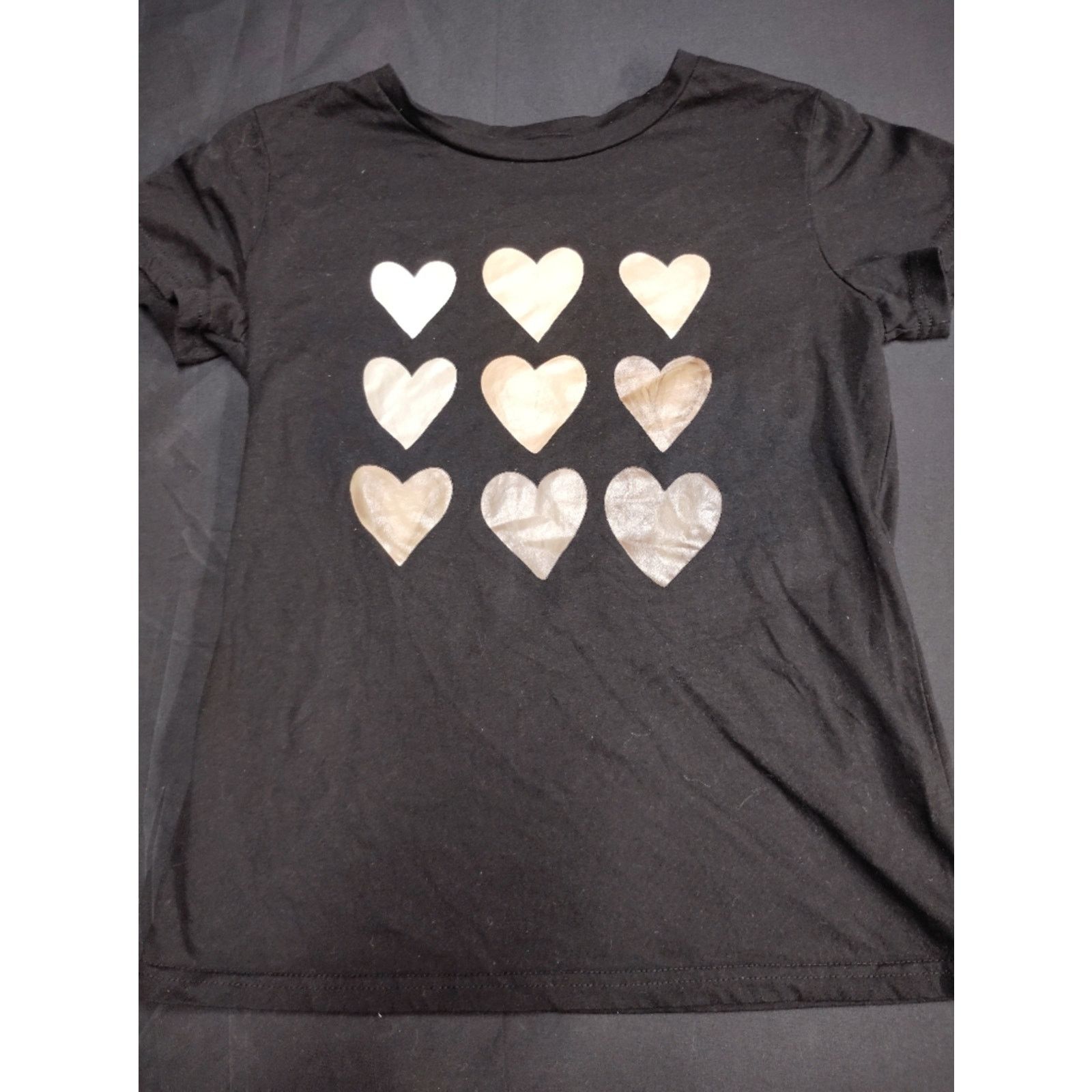 Shein SHEIN Black Tee with Metallic Gold Heart Grid Size S / US 4 / IT 40 - 1 Thumbnail