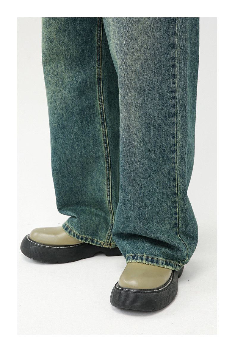 Japanese Brand × Jean Washed distressed straight-leg dark green wide-leg jeans Size US 32 / EU 48 - 5 Thumbnail